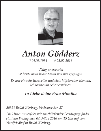 Anzeige von Anton Gödderz von  Schlossbote/Werbekurier 