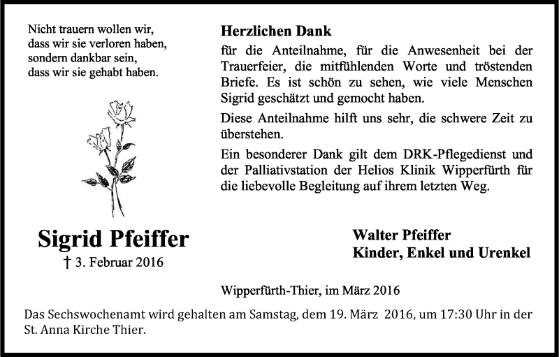  Traueranzeige für Sigrid Pfeiffer vom 12.03.2016 aus Kölner Stadt-Anzeiger / Kölnische Rundschau / Express
