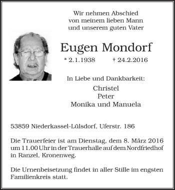 Anzeige von Eugen Mondorf von  Extra Blatt 