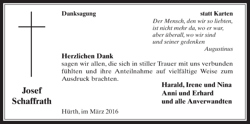  Traueranzeige für Josef Schaffrath vom 02.03.2016 aus  Wochenende 