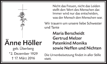Anzeige von Änne Höller von  Bergisches Handelsblatt 