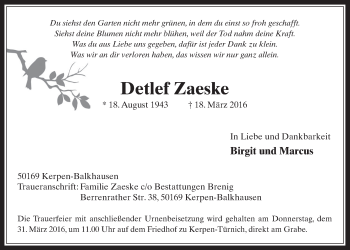 Anzeige von Detlef Zaeske von  Werbepost 