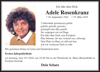 Anzeige von Adele Rosenkranz von  Wochenende 