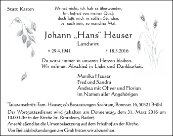 Anzeige von Johann Heuser von  Schlossbote/Werbekurier 