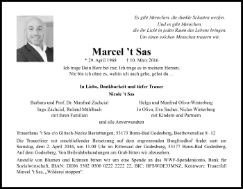 Anzeige von Marcel t'Sas von Kölner Stadt-Anzeiger / Kölnische Rundschau / Express