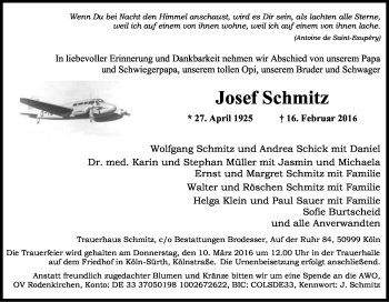 Anzeige von Josef Schmitz von Kölner Stadt-Anzeiger / Kölnische Rundschau / Express