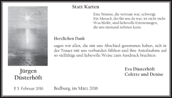 Anzeige von Jürgen Düsterhöft von  Werbepost 