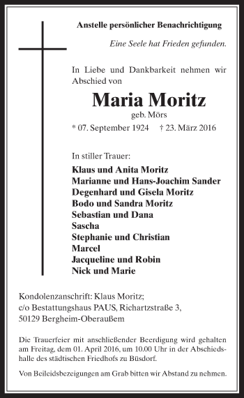 Anzeige von Maria Moritz von  Werbepost 