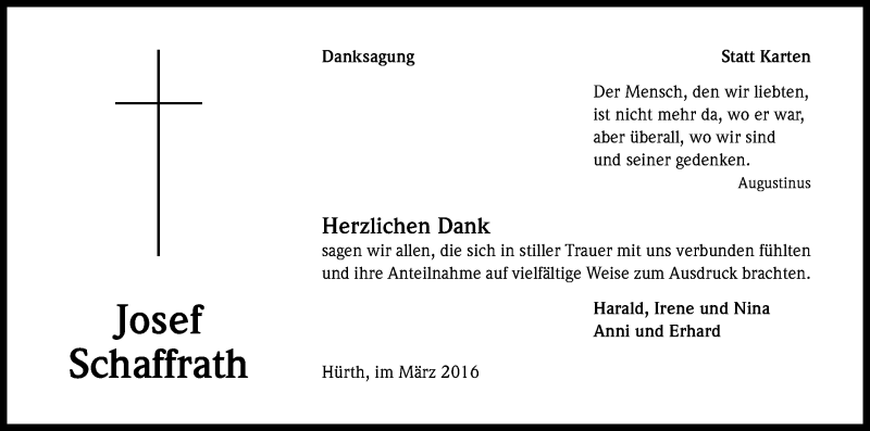  Traueranzeige für Josef Schaffrath vom 05.03.2016 aus Kölner Stadt-Anzeiger / Kölnische Rundschau / Express