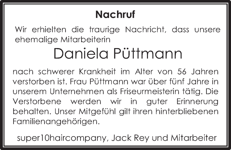  Traueranzeige für Daniela Püttmann vom 09.03.2016 aus  Werbepost 