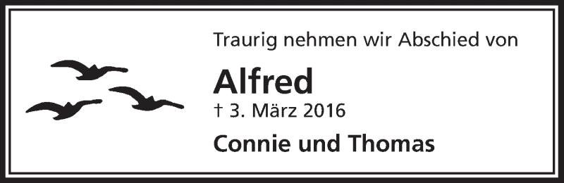  Traueranzeige für Alfred  vom 09.03.2016 aus  Lokalanzeiger 