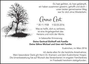 Anzeige von Arno Ast von  Blickpunkt Euskirchen 