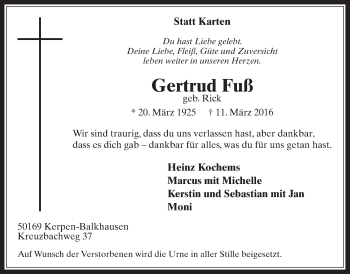 Anzeige von Gertrud Fuß von  Werbepost 