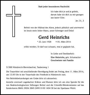 Anzeige von Gerd Heinrichs von Kölner Stadt-Anzeiger / Kölnische Rundschau / Express