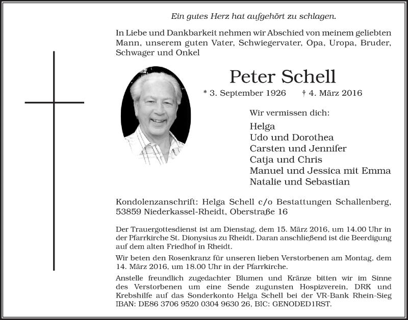  Traueranzeige für Peter Schell vom 09.03.2016 aus  Extra Blatt 