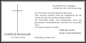 Anzeige von Gottfried Berrenrath von  Schlossbote/Werbekurier 