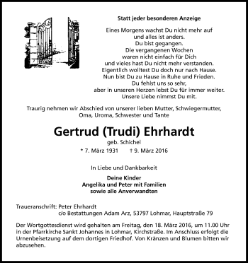 Anzeige von Gertrud  Ehrhardt von Kölner Stadt-Anzeiger / Kölnische Rundschau / Express