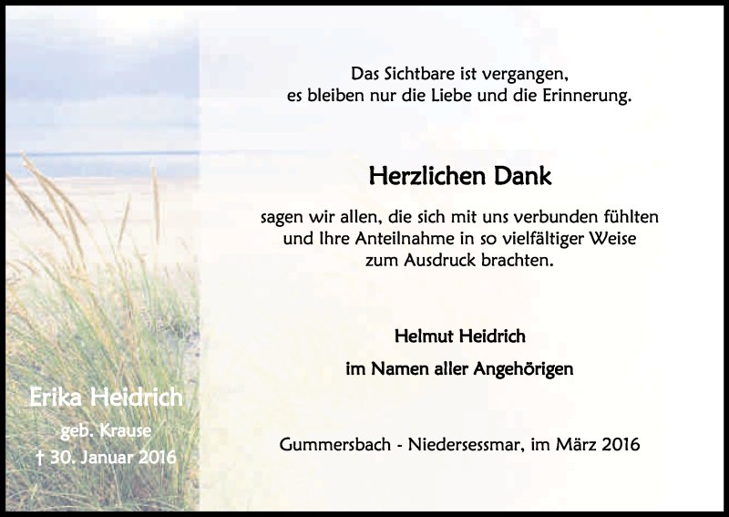  Traueranzeige für Erika Heidrich vom 19.03.2016 aus Kölner Stadt-Anzeiger / Kölnische Rundschau / Express