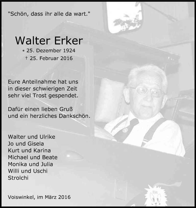  Traueranzeige für Walter Erker vom 24.03.2016 aus Kölner Stadt-Anzeiger / Kölnische Rundschau / Express