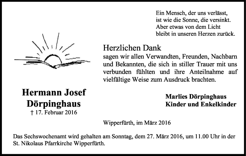  Traueranzeige für Hermann Josef Dörpinghaus vom 19.03.2016 aus Kölner Stadt-Anzeiger / Kölnische Rundschau / Express