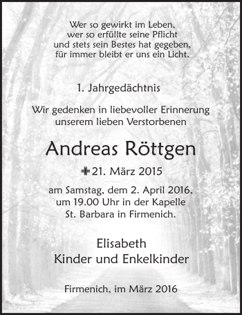 Anzeige von Andreas Röttgen von  Blickpunkt Euskirchen 