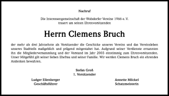 Anzeige von Clemens Bruch von Kölner Stadt-Anzeiger / Kölnische Rundschau / Express