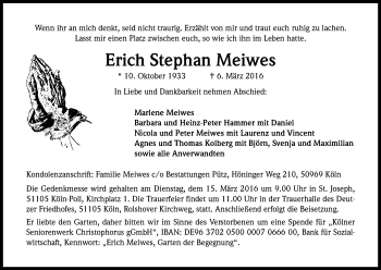 Anzeige von Erich Stephan Meiwes von Kölner Stadt-Anzeiger / Kölnische Rundschau / Express