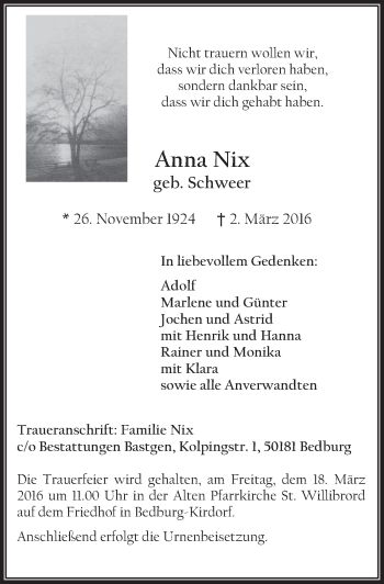 Anzeige von Anna Nix von  Werbepost 