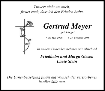 Anzeige von Gertrud Meyer von Kölner Stadt-Anzeiger / Kölnische Rundschau / Express