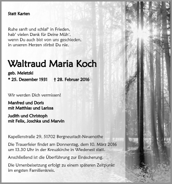 Anzeige von Waltraud Maria Koch von  Anzeigen Echo 