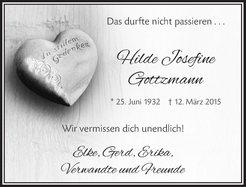  Traueranzeige für Hilde Josefine Gottzmann vom 09.03.2016 aus  Lokale Informationen 