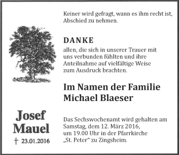 Anzeige von Josef Mauel von  Blickpunkt Euskirchen 