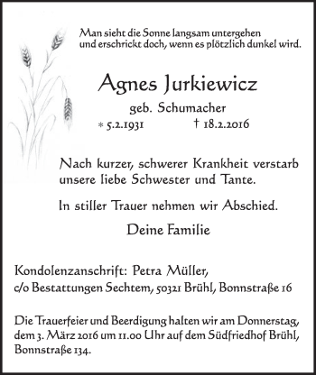 Anzeige von Agnes Jurkiewicz von  Schlossbote/Werbekurier 
