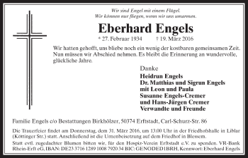 Anzeige von Eberhard Engels von  Werbepost 