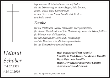 Anzeige von Helmut Schober von  Sonntags-Post 