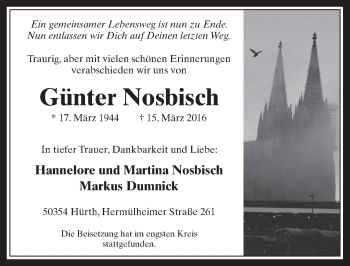 Anzeige von Günter Nosbisch von  Wochenende 