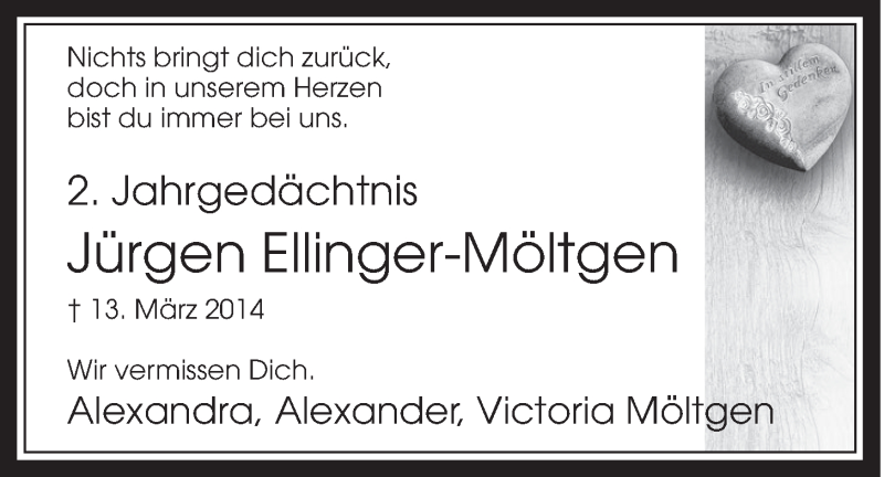  Traueranzeige für Jürgen Ellinger-Möltgen vom 09.03.2016 aus  Schaufenster/Blickpunkt 