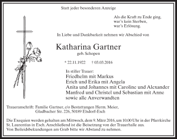 Anzeige von Katharina Gartner von  Sonntags-Post 