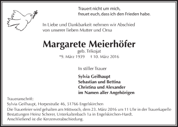 Anzeige von Margarete Meierhöfer von  Anzeigen Echo 