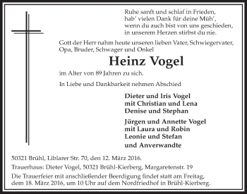 Anzeige von Heinz Vogel von  Schlossbote/Werbekurier 