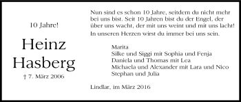 Anzeige von Heinz Hasberg von Kölner Stadt-Anzeiger / Kölnische Rundschau / Express