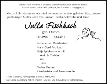 Anzeige von Jutta Fischbach von  Lokalanzeiger 