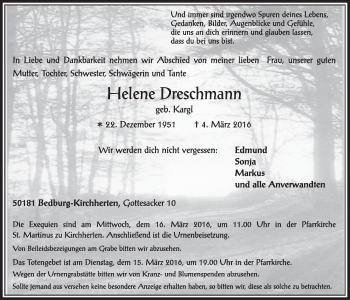 Anzeige von Helene Dreschmann von  Sonntags-Post 