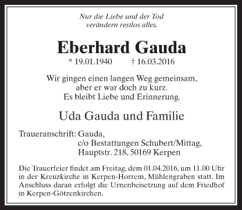 Anzeige von Eberhard Gauda von  Werbepost 