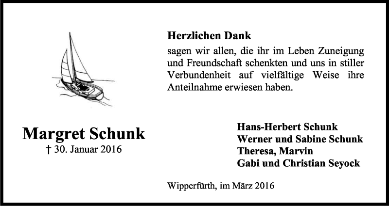  Traueranzeige für Margret Schunk vom 26.03.2016 aus Kölner Stadt-Anzeiger / Kölnische Rundschau / Express