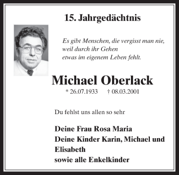 Anzeige von Michael Oberlack von  Wochenende 
