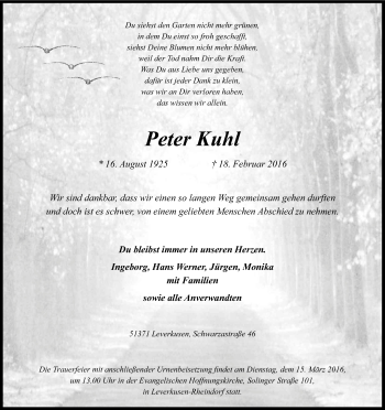 Anzeige von Peter Kuhl von Kölner Stadt-Anzeiger / Kölnische Rundschau / Express