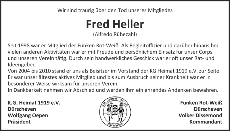  Traueranzeige für Fred Heller vom 20.03.2016 aus  Blickpunkt Euskirchen 