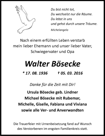 Anzeige von Walter Bösecke von Kölner Stadt-Anzeiger / Kölnische Rundschau / Express