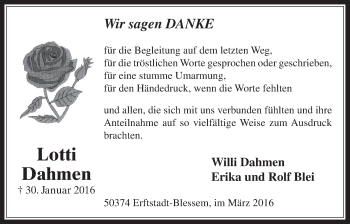 Anzeige von Lotti Dahmen von  Werbepost 